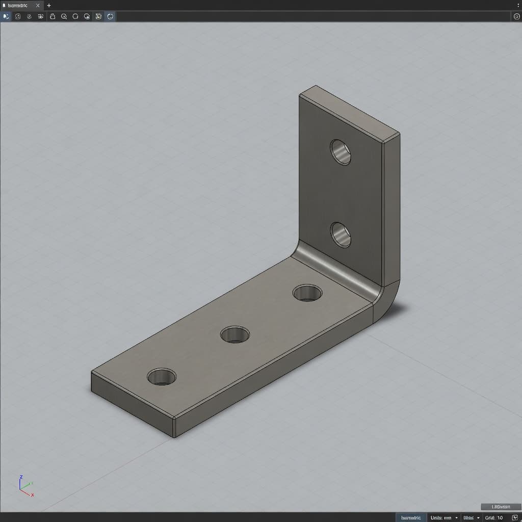 CAD model of a simple angle bracket on a modeling grid.