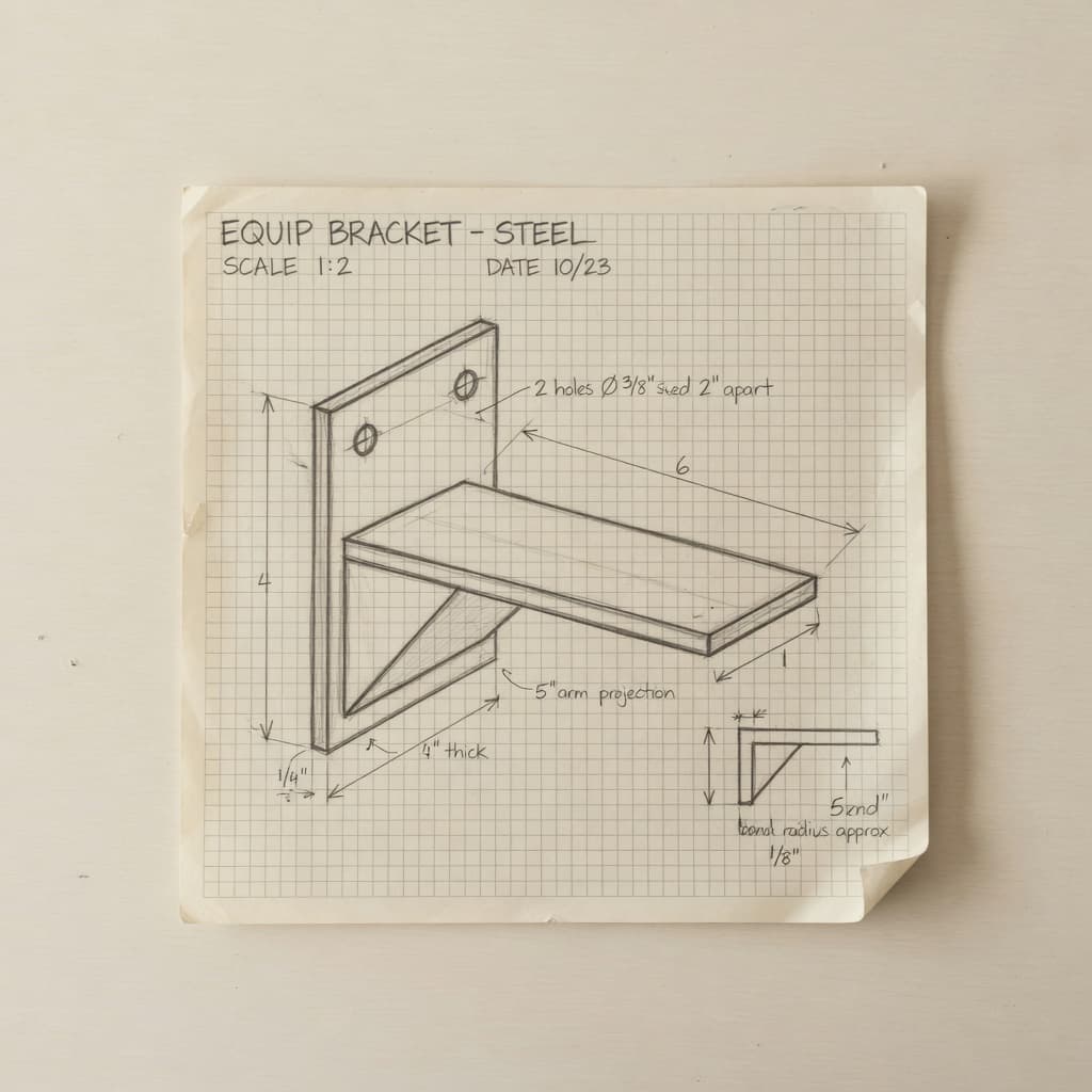 Pencil sketch of a bracket on graph paper.